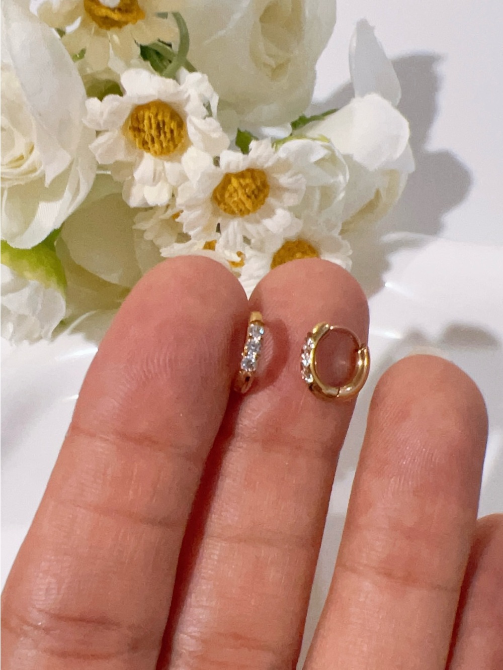 Gold Huggie Hoop Earrings with Clear Stones